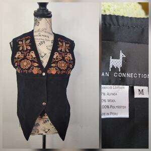 Peruvian Connection Vest Womens SZ Medium Embroidered Suede Alpaca Wool Western